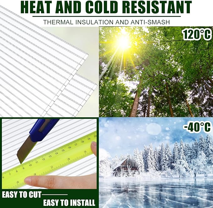 Tatuo 6 Pack 4' X 2' X 0.16'' Polycarbonate Greenhouse Panels Polycarbonate Sheets Twin-Wall Roof Panels Waterproof UV Protected Clear Corrugated Plastic Roofing for Greenhouse Replacement