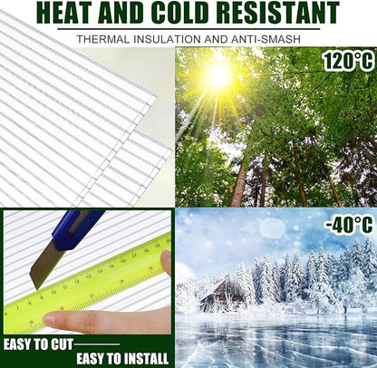 Tatuo 6 Pack 4' X 2' X 0.16'' Polycarbonate Greenhouse Panels Polycarbonate Sheets Twin-Wall Roof Panels Waterproof UV Protected Clear Corrugated Plastic Roofing for Greenhouse Replacement