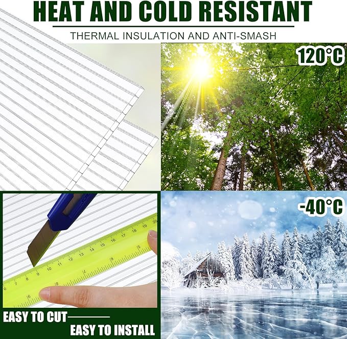 Tatuo 36 Pack 4' X 2' X 0.16'' Polycarbonate Greenhouse Panels Polycarbonate Sheets Twin-Wall Roof Panels Waterproof UV Protected Clear Corrugated Plastic Roofing for Greenhouse Replacement