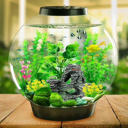 Fish Tank Accessories Artificial Plants, 9pcs Green Aquarium Decorations Plants and Cave Rock Decor Set, Aquarium Decor Plastic Plants