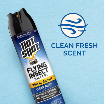 Hot Shot Flying Insect Killer, 15 Ounces, Aerosol Formula Kills Houseflies, Mosquitoes and Other Listed Flying Insects by Contact Indoors and Outdoors with Clean Fresh Scent, 3 Pack