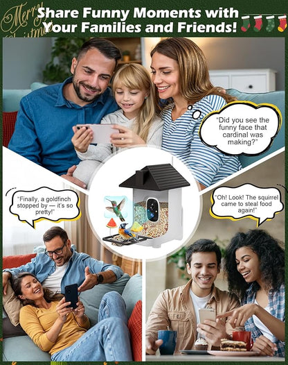 Smart Bird Feeder with Camera Solar Powered, 2.5K Live Video Bird House Camera, AI Identifies, Auto Capture & Notify, Motion Detection, Cloud Storage, Color Night Vision, Ideal Gift for Bird Watching