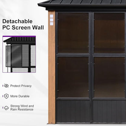 PURPLE LEAF 12' X 16' Patio Hardtop Gazebo Double Top Outdoor Screen House Aluminum Solarium Backyard Sun Room with Detachable Windows and 24 Solar String Light
