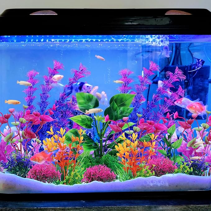 Aquarium Decorations Plants, 20pcs Aquarium Decor Plants, Colorful Fish Tank Accessories, Fish Tank Plants Plastic Decoration for Aquariums
