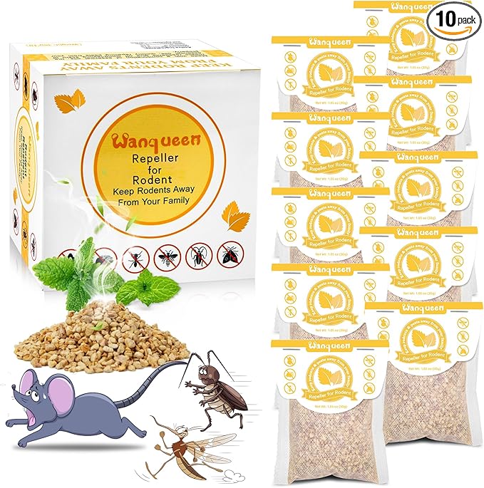 Natural Mouse Repellent Pouches with Peppermint Oil - Indoor Outdoor Rodent Repellent Deterrent for Home Garage Car - 10 Pack Effective Mice Control Safe for Pets and Kids