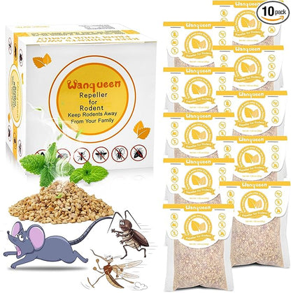 Natural Mouse Repellent Pouches with Peppermint Oil - Indoor Outdoor Rodent Repellent Deterrent for Home Garage Car - 10 Pack Effective Mice Control Safe for Pets and Kids