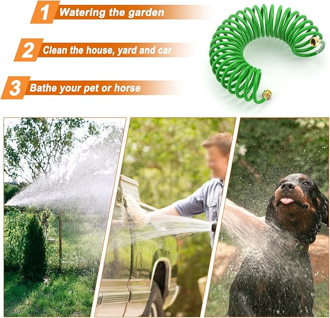 GASHER 25FT PU Recoil Garden Water Hose with 3/4"Inch Brass Fittings Retractable, Swivel Female for Boating, Pool & Spa, RV, Home and Garden（Green)