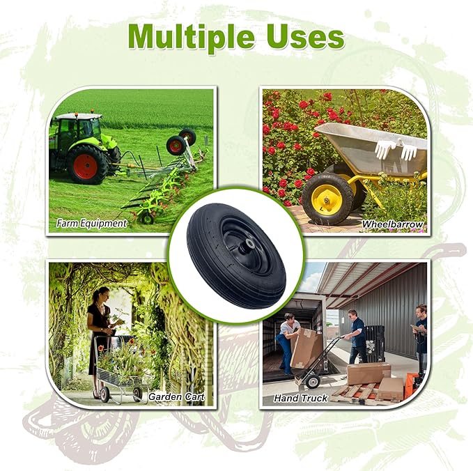 2-Pack 14.5-Inch Wheelbarrow Tire.3.50-8" Pneumatic Tires and wheels with 3"- 6" Center Hub and 3/4" Bushings for Wheelbarrow Lawn Mover Replacement.