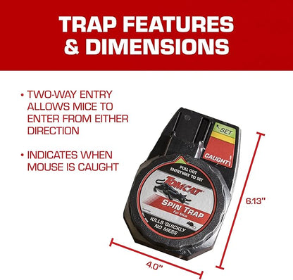 Tomcat Spin Trap for Mice, Fully Enclosed Mouse Trap Provides a Quick, No-Mess Kill, 2 Traps