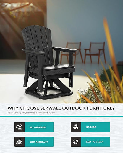 SERWALL Adirondack Swivel Glider Chair, HDPE Patio Swivel Glider for Outdoor, All-Weather Glider Chair for Porch, Balcony, Obsidian Black