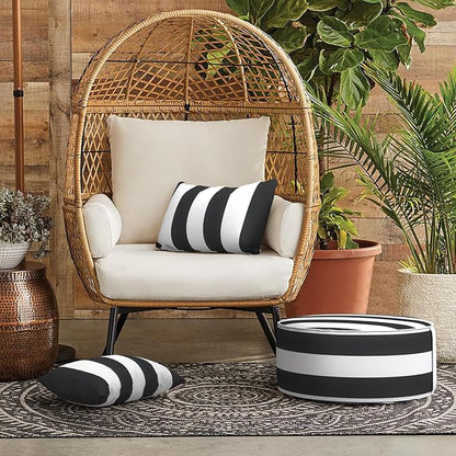 LVTXIII Outdoor/Indoor Lumbar Pillows, Decorative Patio Lumbar Cushions, Fluffy Water Repellent Garden Cushions for Home Patio Coach Sofa Use, 12×20 Inch, Pack of 2, Cabana Black