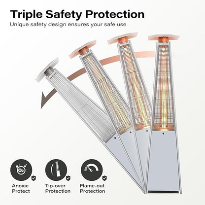 LAUSAINT HOME Pyramid Patio Heater, 48,000 BTU Outdoor Patio Heaters for Outdoor Use, Upgraded 87" Quartz Glass Tube Propane Heater for Deck Backyard Commercial, Tip-Over Protection, Cover & Wheels