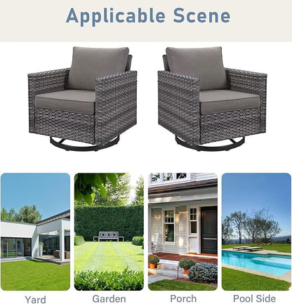 Luxury Outdoor Swivel Rocker Patio Chairs Set of 2, Swivel Patio Chairs for Porch, Yard, Deck, Poolside, Grey/Grey