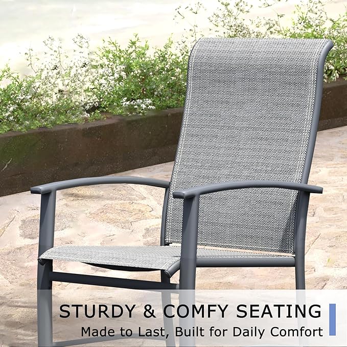 Outdoor Dining Chairs Set of 2, Stackable Patio Chairs with Metal Frame & Textilene Fabric,Perfect for Patio Garden Deck, Grey