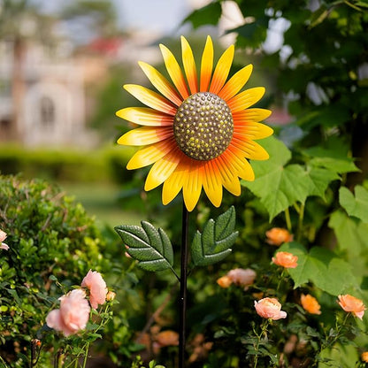 Yard Wind Spinner Outdoor,Garden Wind Spinners & Wind Sculptures,Sunflower Windmills Lawn Decor,Metal Flower Garden Pinwheels for Yard,12.8 * 57 Inches