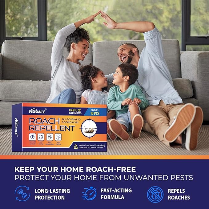 Roach Gel Bait Traps Indoor and Outdoor: Cockroach Killer Repellents for German Cockroaches, Small Roaches – Cockroach Deterrent for Homes and Kitchens – Pet Safe Roach Control 16 PCS