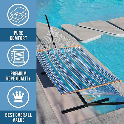Lazy Daze Hammocks 12 FT Quilted Fabric Double Hammock with Spreader Bars and Detachable Pillow, 450lbs Weight Capacity