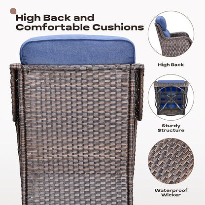 Rilyson Wicker Outdoor Patio Furniture Set - 8 Piece Patio Conversation Sets with Swivel Rocker Chairs, Ottomans, Sofa and Table, 6 inch Cushions, Deep Seating, for Porch Deck Brown/Blue