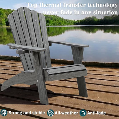 Psilvam Oversized Adirondack Chair, Fade-Resistant & Odor-Free Poly Lumber Fire Pit Chairs with Cup Holder, Weatherproof Outdoor Chair, Easy 15 Min Install Patio Chair, 350 Lbs Support (2, Gray)