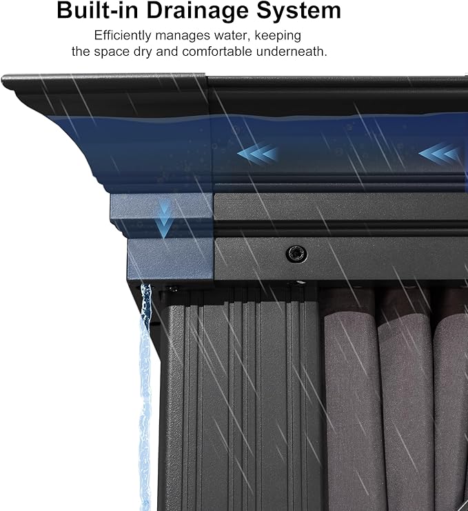 PURPLE LEAF 10' X 14' Gazebo with Metal Roof Patio Gazebo with Light for Outdoor Lawn and Garden Hardtop Grey
