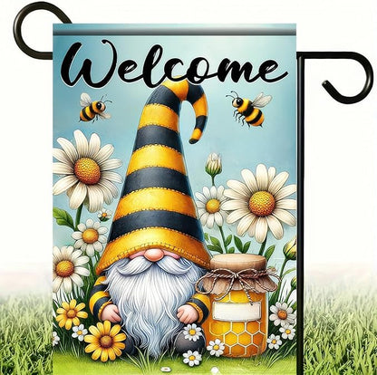 Welcome Spring Garden Flag Daisy Honey Garden Decoration 12x18 Double Sided Garden Outdoor House Spring Yard Flags for Outdoor Lawn and Patio Seasonal Farmhouse Flag