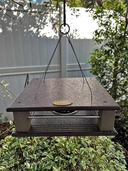 DutchCrafters Poly Gilbertson Large Covered Blue Bird Feeders for Outdoors Hanging, Bluebird Feeder for Mealworms - Amish USA Made (Milwaukee Brown & Weatherwood)