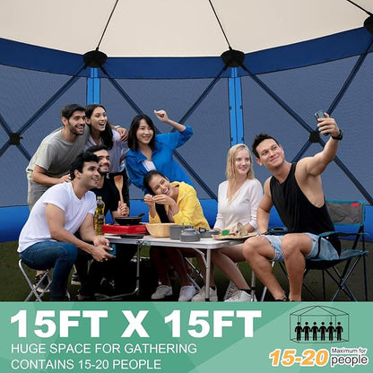 COBIZI 15x15ft Extra Large Pop Up Gazebo Canopy Tent with Mosquito Netting, Spacious Easy Set-Up Screened Shelter, Durable Outdoor Pavilion with Ground Stakes, Perfect for Patio, Backyard, Blue