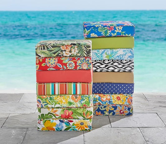 BrylaneHome Extra-Thick Seat Cushion - 23”L x 22”W x 5.5”H - Patio & Outdoor - Water, Stain & Fade Resistant - Evening Blue Dot