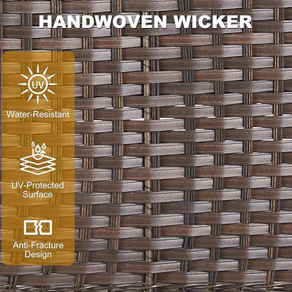 5 Pieces Patio Furniture Set Outdoor Sectional Sofa Couch with Rocking Swivel Chairs 5" Deep Seat Chairs, Modern Wicker Rattan Conversation Set, Beige/Brown Wicker