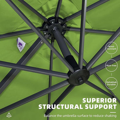 PURPLE LEAF 10' X 13' Square Cantilever Umbrella Patio Umbrella with Base Outdoor Umbrella Aluminum Offset with 360-degree Rotation for Garden Deck Pool Patio Apple Green