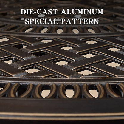 PURPLE LEAF 7 Pieces Patio Dining Set Cast Aluminum Patio Furniture with 6 Armchairs and 47" Round Table, Cushion and Pillow Included, for Lawn Yard Garden Outdoor Dining Set, Navy Blue