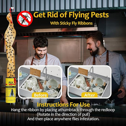 Fly Traps for Indoors Outdoor, Fly Paper Strips Sticky Hanging, Fruit Fly Strips,Fly Tape Catcher Ribbon, Fruit Fly Gnat Trap Killer Fly Traps for Inside Home(35 Pack)