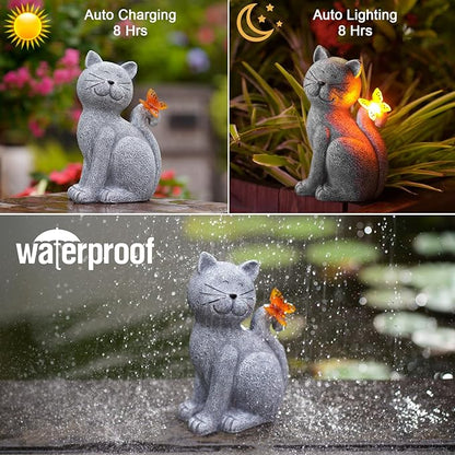 Nacome Cat Outdoor Statues for Garden: Outside Decor with Butterfly Clearance for Yard Art Lawn Ornaments Porch Patio Balcony Home House - Birthday Gifts for Grandma Mom Women