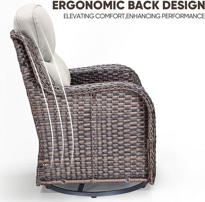 Swivel Patio Chairs sofa Set of 4 with 6" Thick Cushion - Wicker Outdoor Swivel Rocker Patio Chair ,Sofa/Glass coffee table, High Back Comfortable Outdoor Glider Chairs - Brown Wicker | Beige Cushions