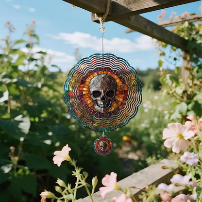 Wind Spinners Outdoor, Retro Halloween Skull 3D Stainless Steel Wind Sculpture Spinner for Garden Outside Hanging Decor Mother's Day Christmas Birthday Gifts for Women Men Mom Nana 7.8 in