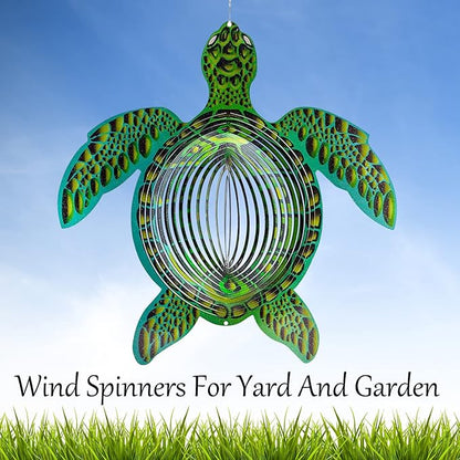 ISEO Turtle Wind Spinner for Yard and Garden, Hanging Outdoor Decor, Yard Art, Porch and Patio Decorations, Metal Wind Spinners Outdoor, Weather Resistant, 12”