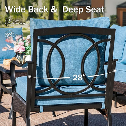 Swivel Patio Sofa Chairs - 2 PCS Outdoor Swivel Rocker Armchairs, Patio Seating with High Back Deep Seat for Porch Deck Balcony