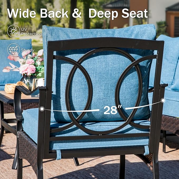 PHI VILLA Patio Rocking Chairs Set of 2, Outdoor Wicker Chairs with Thick Cushion, All Weather High Back Outdoor Furniture for Balcony Porch and Yard