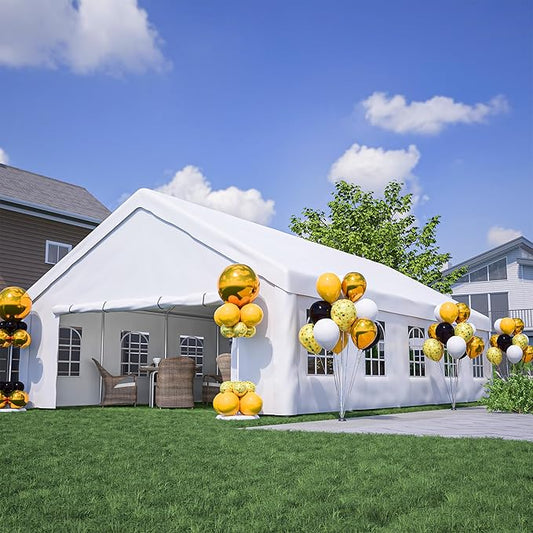 20x32 FT Heavy Duty Party Tent, White Outdoor Canopy with Removable Sidewalls & 3 Storage Bags, Waterproof Gazebo for Wedding, Camping, BBQ, and Commercial Events