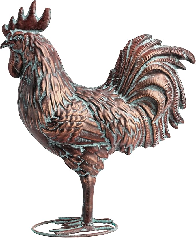 Metal Chicken Yard Decor, Farmhouse Metal Rooster Hen Yard Art, Outdoor Chicken Garden Statues, Antique Copper Hen and Rooster Sculptures Ornament for Backyard Patio Lawn Home Kitchen Decorations