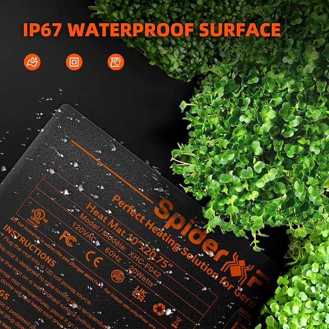 Spider Farmer Seedling Heat Mat 10"x20.75" with Built-in Temperature Controller Waterproof Plant Heating Pad for Indoor Seed Starting Germination Hydroponics