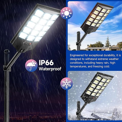 Solar Lights Outdoor for Outside, Waterproof Solar Street Lights Outdoor, 6500K Dusk to Dawn Security Flood Lights Motion Sensor with Remote Control for Yard, 4 Pack