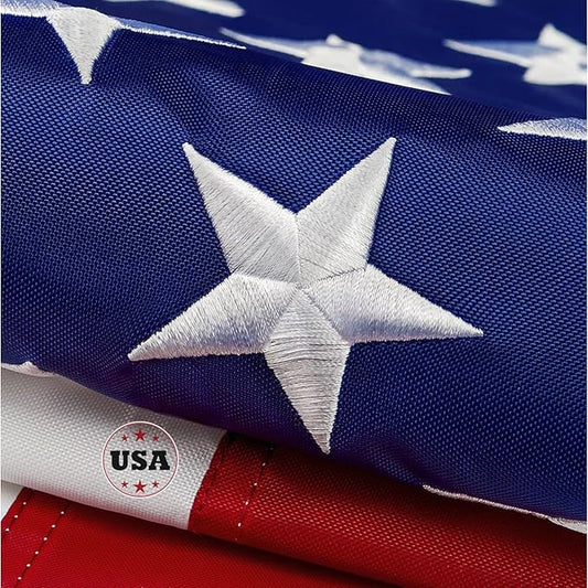 American Flag 10x15ft Long Lasting for Outside, Heavy Duty Nylon, Embroidered Stars, Brass Grommets, Perfect for Outdoor US Flags Show Your Patriotism