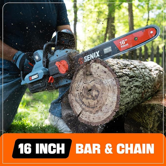 SENIX Chainsaw|60V 16" Battery Chainsaw|Brushless Electric Chainsaws|Cordless Chain Saw with 4Ah Battery & Charger|Garden Tool for Trees, Pruning, Branch Trimming, Best Gifts for Man, CSX6-M