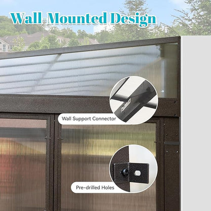 12' x 14' Patio Sun Room Kit, Outdoor Lean-to Enclosed Gazebo, Wall Mounted Solarium, All Season Sunroom Against The Wall with Removable Polycarbonate Roof/Windows, 2 Lockable Sliding Doors