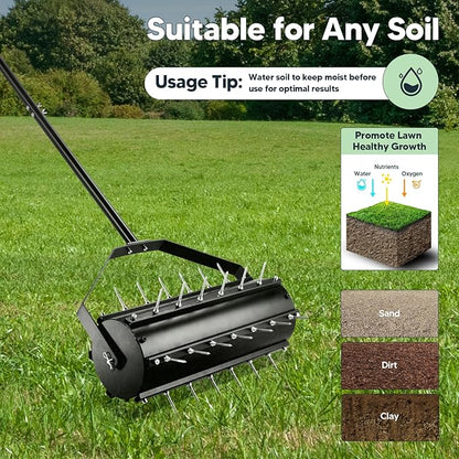 Uranshin Rolling Lawn Aerator Tool, Heavy Duty Manual Push Aerator Lawn Tool with 39 Pre-Attached Spikes and 70" Adjustable Handle, Lawn Spike Aerator Roller Suitable for Lawn, Garden and Yard
