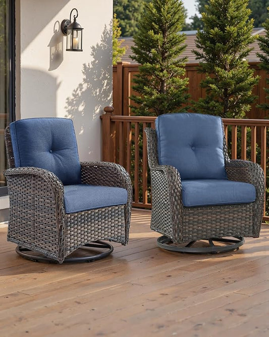 Pop 22x25/22x24 Outdoor Chair Cushions Set of 4 - Heavy Duty High Back Replacement Zippered Cushion for Patio Furniture Dining Rocking Chairs Loveseat L-Shape Sofa - Navy Blue/Button