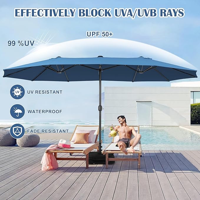Sundale Outdoor 15ft Large Patio Umbrella with Base Included and Umbrella Cover, Outdoor Double-Sided Umbrella