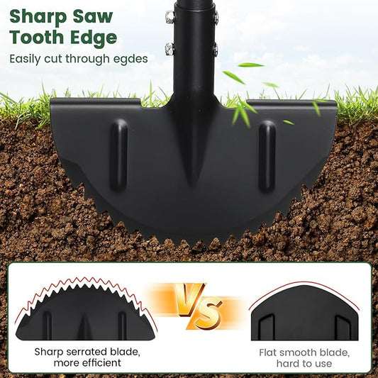 Edger Lawn Tool, Sharp Saw-Tooth Half Moon Hand Lawn Edging Tool for Landscaping, Adjustable 49" Long Handle Manual Edgers with T-Grip for Sidewalk Yard Garden Flower Bed Border Cable Burying