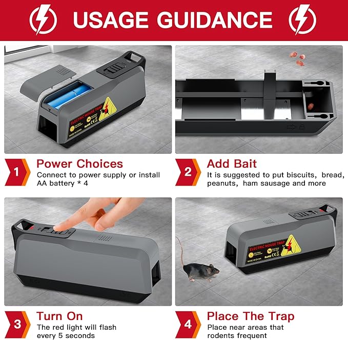 Electric Mouse Trap Indoor for Home, Reusable No-Touch Electric Mouse Trap Zapper with Powerful Voltage Effectively Kills Mice in Living Rooms, Kitchens, Garages, and More